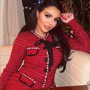 JESSICA BARA KASSANDRA LONG SLEEVE KNIT BOW MINI Dress Chanel Self-Portrait S